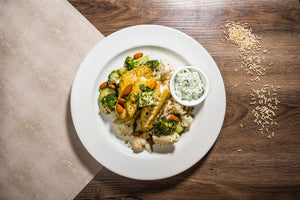 Curried Cod on Rice with Herb Yogurt (Low Carb)