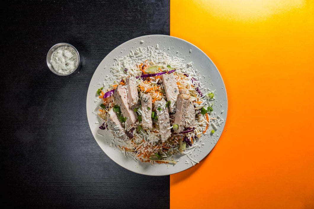 Cabbage & Carrot Slaw with Pork and Creamy Dill Dressing (Keto)