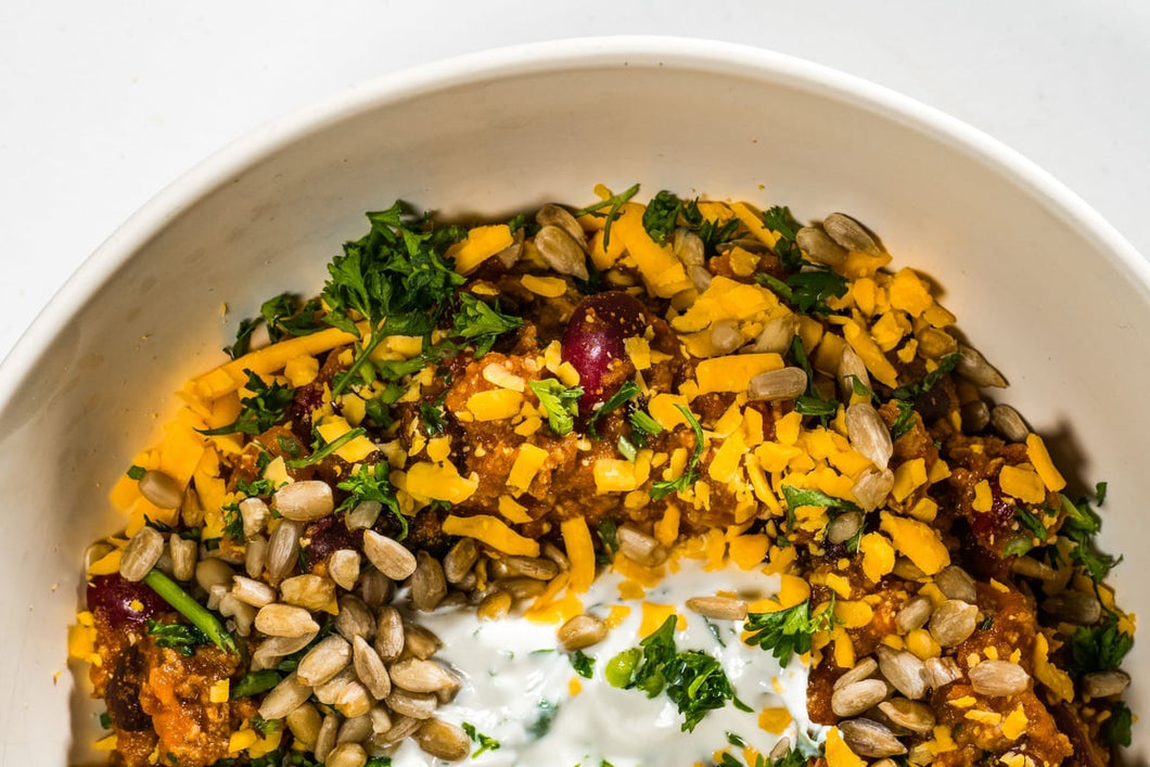 Beef Chili with Herb Sour Cream (Full Nutrition)