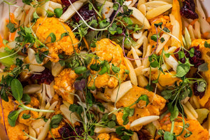 Spicy Cauliflower with Celery, Carrot & Cabbage Salad (Plant-Based)