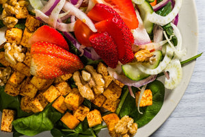 Strawberry & Tofu Balsamic Spinach Salad (Plant-Based)
