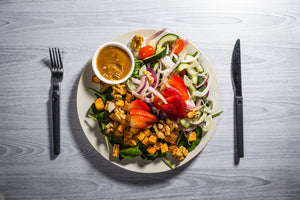 Strawberry & Tofu Balsamic Spinach Salad (Plant-Based)